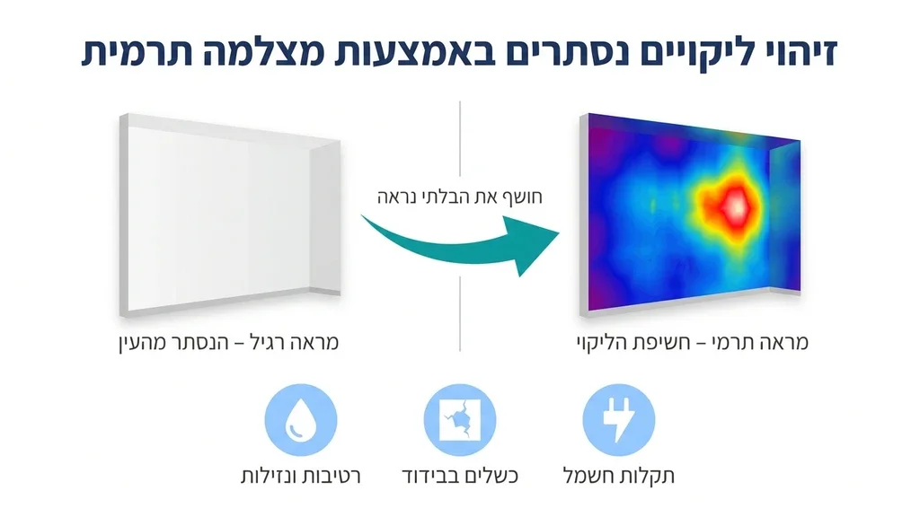 נוצר על ידי מודל בינה מלאכותית Gemini Pro מהנדס מבצע בדיקת רטיבות סמויה באמצעות מצלמה תרמית