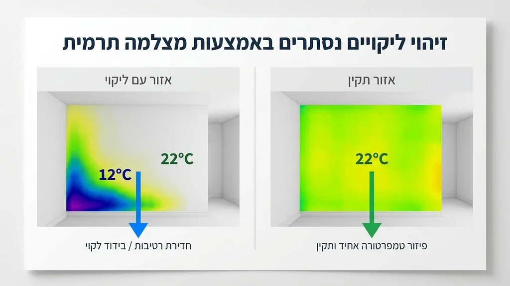 נוצר על ידי מודל בינה מלאכותית Gemini Pro מהנדס מקצועי מבצע בדיקת דירה לפני מסירה באמצעות מצלמה תרמית לאיתור ליקויים סמויים